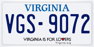 VA license plate VGS9072