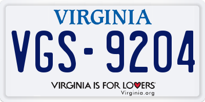 VA license plate VGS9204