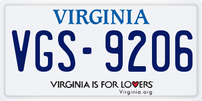 VA license plate VGS9206