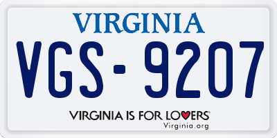 VA license plate VGS9207