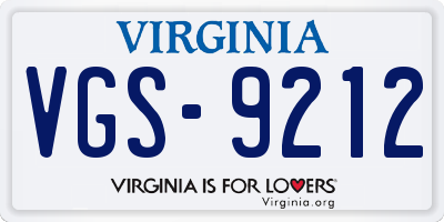 VA license plate VGS9212