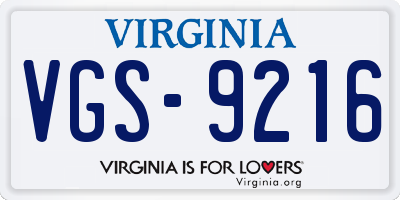 VA license plate VGS9216
