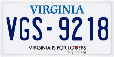 VA license plate VGS9218