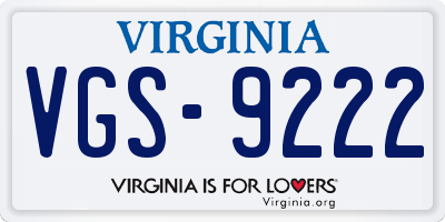VA license plate VGS9222