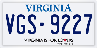 VA license plate VGS9227