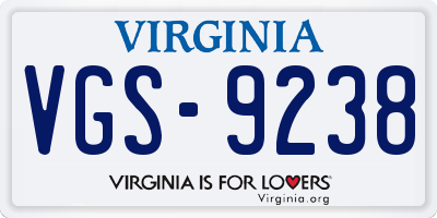 VA license plate VGS9238