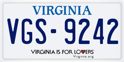 VA license plate VGS9242
