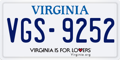 VA license plate VGS9252