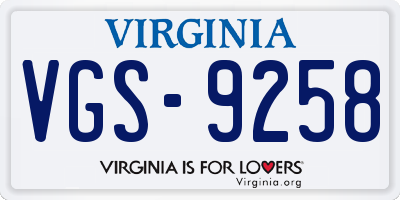 VA license plate VGS9258