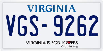 VA license plate VGS9262