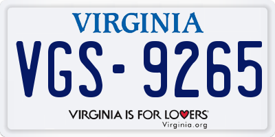 VA license plate VGS9265