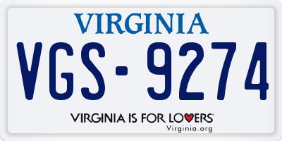 VA license plate VGS9274