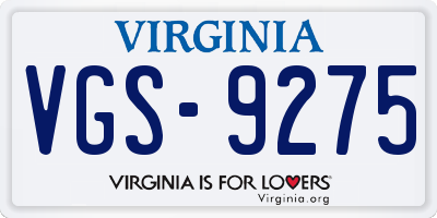 VA license plate VGS9275