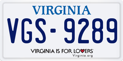 VA license plate VGS9289