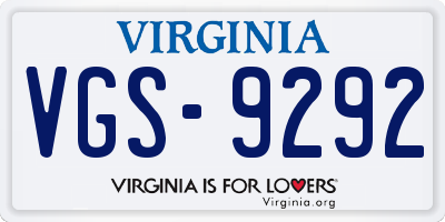 VA license plate VGS9292