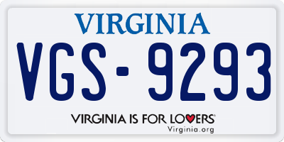 VA license plate VGS9293