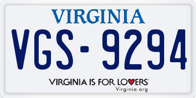 VA license plate VGS9294