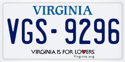 VA license plate VGS9296