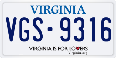 VA license plate VGS9316