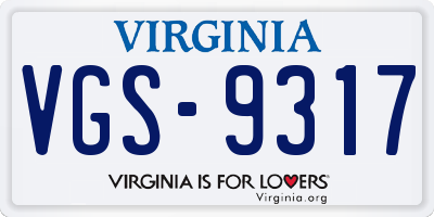 VA license plate VGS9317