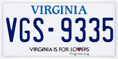 VA license plate VGS9335