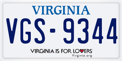 VA license plate VGS9344