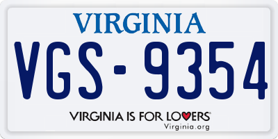 VA license plate VGS9354