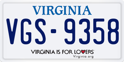 VA license plate VGS9358
