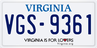 VA license plate VGS9361