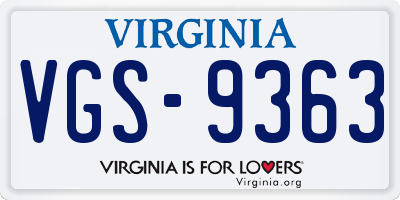 VA license plate VGS9363