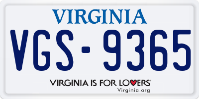 VA license plate VGS9365