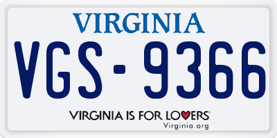 VA license plate VGS9366