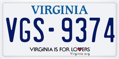VA license plate VGS9374