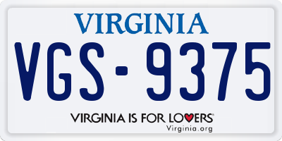 VA license plate VGS9375