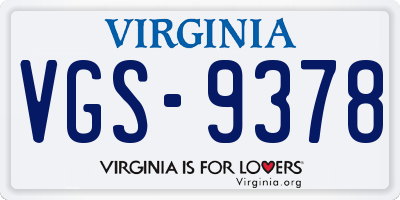 VA license plate VGS9378