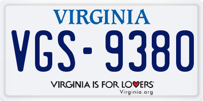 VA license plate VGS9380