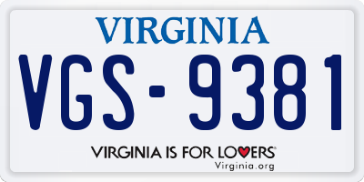 VA license plate VGS9381
