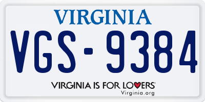 VA license plate VGS9384
