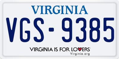 VA license plate VGS9385