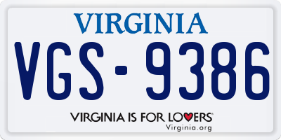 VA license plate VGS9386
