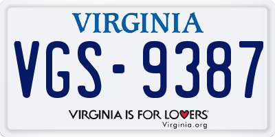 VA license plate VGS9387