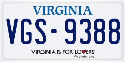 VA license plate VGS9388