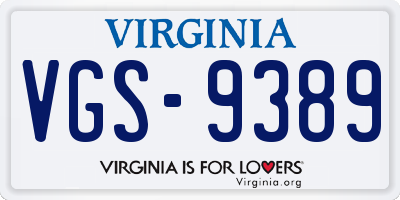 VA license plate VGS9389
