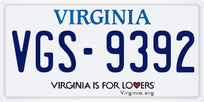 VA license plate VGS9392
