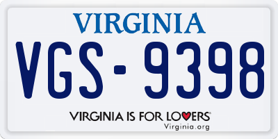 VA license plate VGS9398
