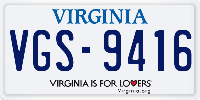 VA license plate VGS9416