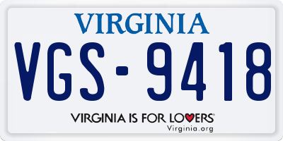 VA license plate VGS9418