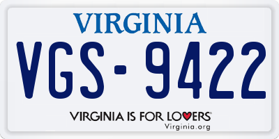 VA license plate VGS9422