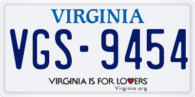 VA license plate VGS9454