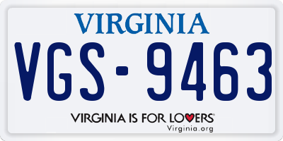 VA license plate VGS9463